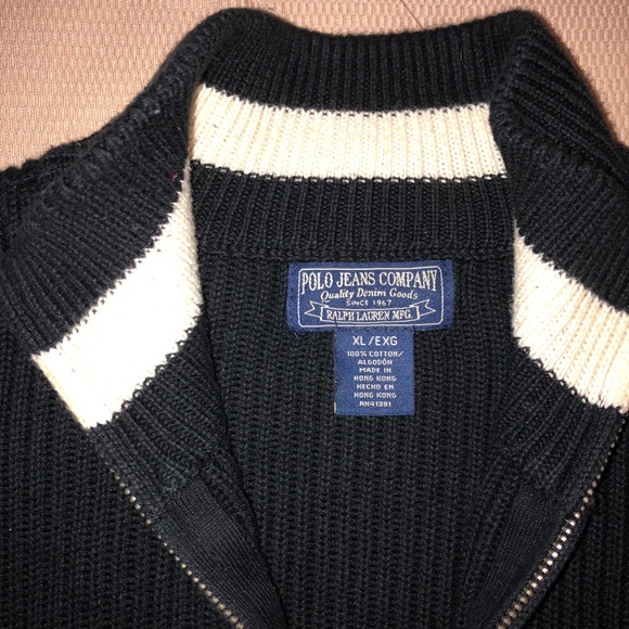 Striped Polo Sweater Half Zip Logo on Sleeve - Picture 7 of 8